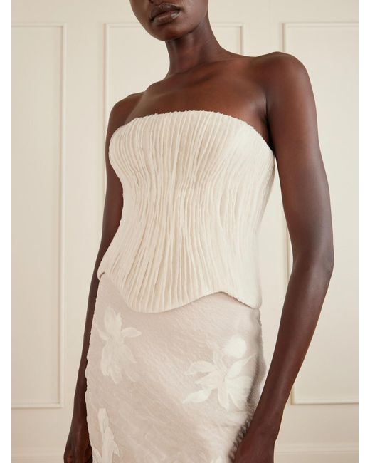 Danielle Frankel Natural Anais Crinkled-Organza Bustier Top