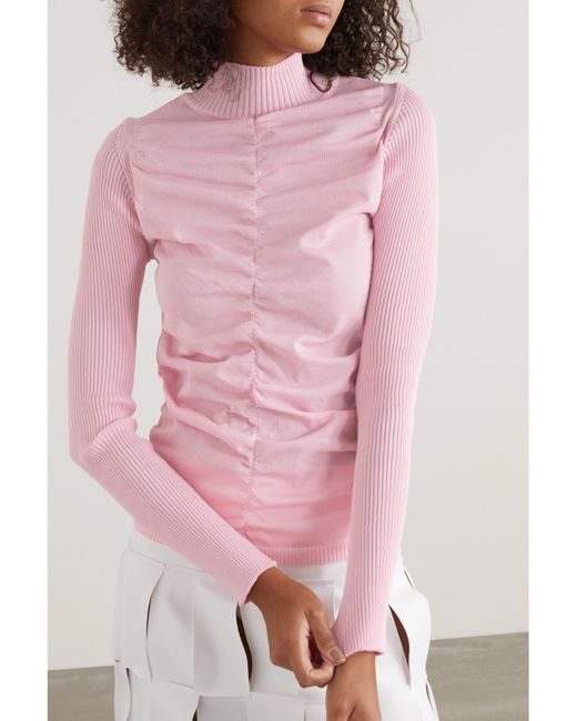 Renaissance Renaissance Pink Ruched Tulle And Ribbed Jersey Top