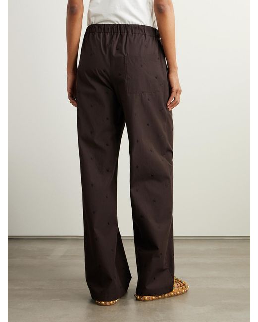 The Attico Brown Embroidered Cotton-Blend Poplin Wide-Leg Pants
