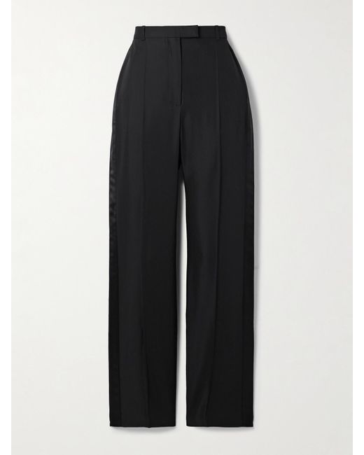 Alexander McQueen Black Hose Mit Geradem Bein Aus Twill Aus Einer Wollmischung Mit Satinbesätzen