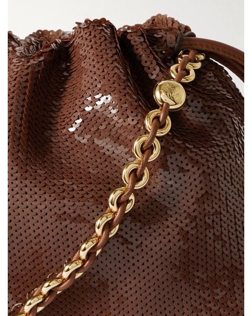 Loewe Brown Flamenco Clutch Aus Leder Mit Pailletten