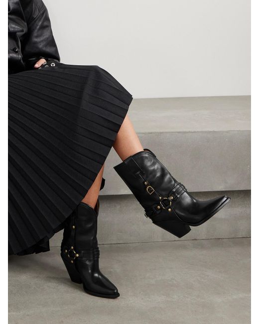 Isabel Marant Black Lyka Studded Buckled Leather Boots