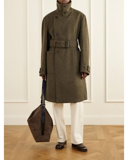 Lemaire Green Belted Alpaca And Wool-Blend Felt Coat