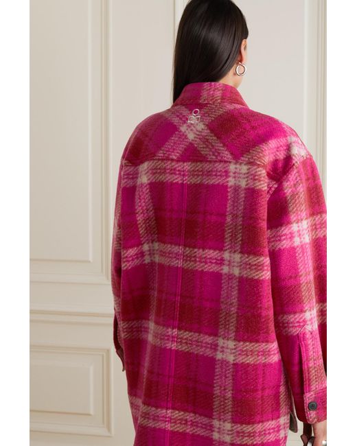 Étoile Isabel Marant Harveli Oversized Checked Flannel Coat in Pink | Lyst