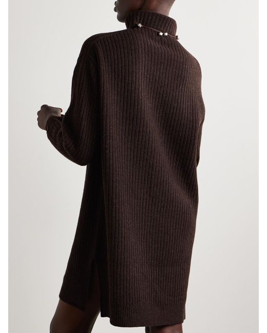 Lemaire Black Ribbed Wool Turtleneck Mini Dress