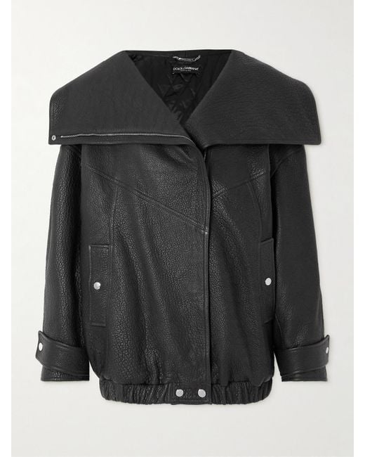 Dolce & Gabbana Black Oversized-Bikerjacke Aus Strukturiertem Leder