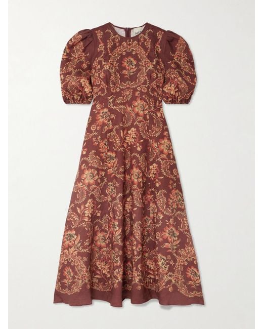 ALÉMAIS Red Seraphina Printed Linen Midi Dress