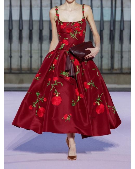 Carolina Herrera Floral-Embroidered Silk-Faille Gown