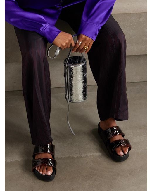 Dries Van Noten Black Patent-Leather Platform Slides