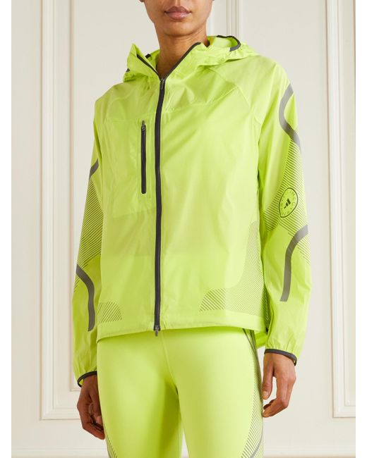 Adidas By Stella McCartney Yellow Truepace Trainingsjacke Aus Neonfarbenem Recyceltem Shell Mit Kapuze