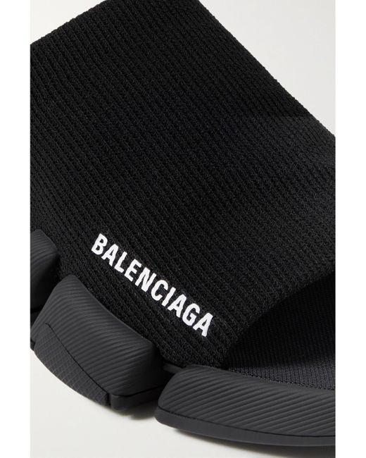 Balenciaga White Speed 2.0 Logo-Print Stretch-Knit Slides