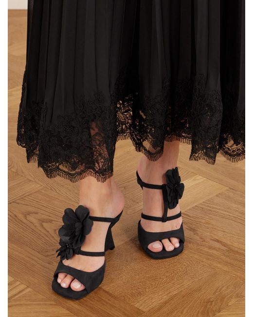 Zimmermann Black Belara Embellished Leather-Trimmed Suede Wedge Mules
