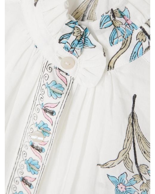 Alix Of Bohemia Natural Artemis Sky Ruffled Floral-Print Cotton-Voile Shirt