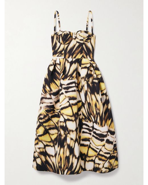 Oscar de la Renta White Midikleid Aus Faille Mit Print