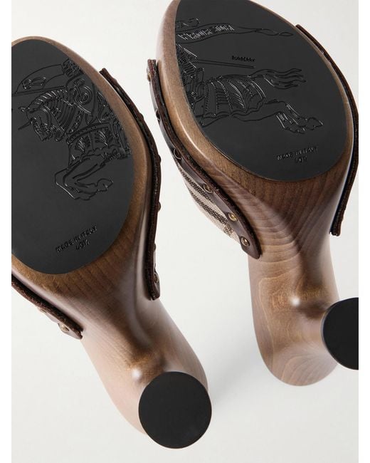 Burberry Brown Le Potter Embellished Checked Woven Mules