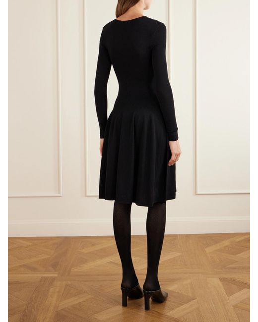 Totême Black Jersey Draped Knee-Length Dress
