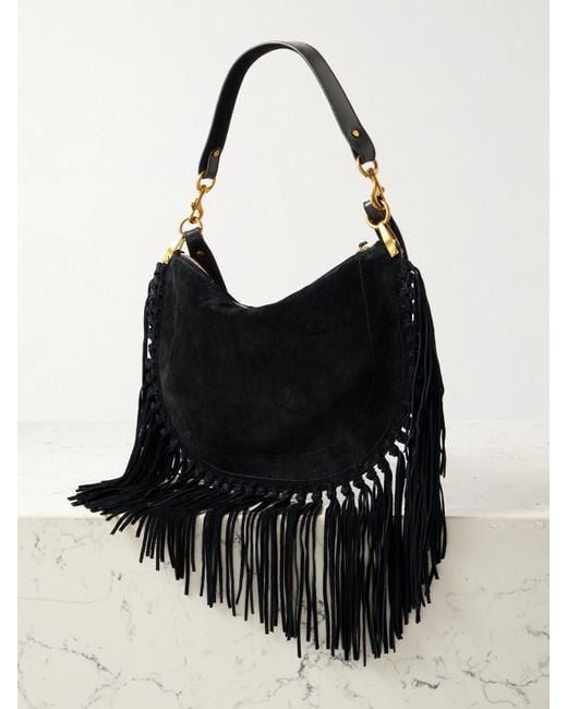 Isabel Marant Black Oskan Soft Schultertasche Aus Veloursleder Mit Fransen