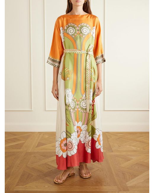 LaDoubleJ Multicolor Muumuu Belted Printed Silk-Twill Maxi Dress