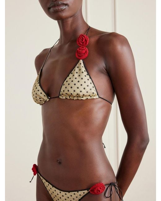 Oseree Natural Lumière Appliquéd Polka-Dot Lurex Bikini