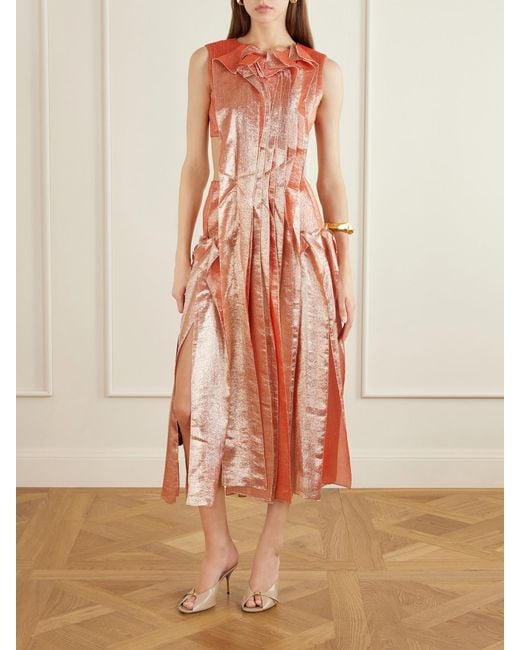 Maticevski White Trailblaze Ruffled Metallic Brocade Gown