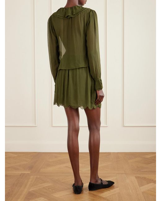 Bode Green Flounce Ruffled Silk-Crepon Blouse