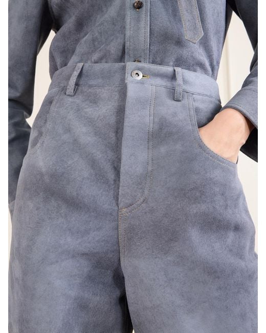 Bottega Veneta Blue Suede Straight-Leg Pants