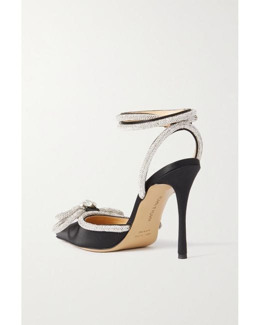 Mach & Mach White Double Bow Crystal-Embellished Silk-Satin Point-Toe Pumps