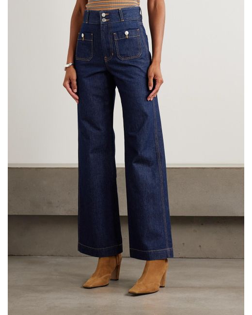 Veronica Beard Blue Taylor Hoch Sitzende Jeans Mit Weitem Bein