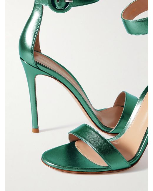 Gianvito Rossi Green Portofino 85 Metallic Leather Sandals
