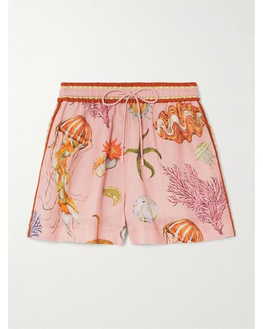 ALÉMAIS Pink Sam Pauletto Nereids Printed Linen-Gauze Shorts