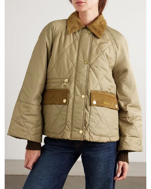 Veste Raccourcie En Tissu Technique Matelassé À Finitions En Velours Côtelé Martha Barbour en coloris Natural