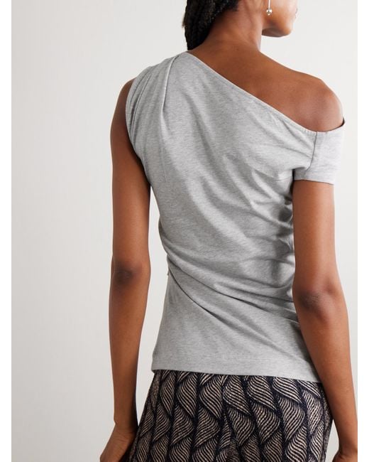 Dries Van Noten Gray Off-The-Shoulder Draped Cotton-Jersey Top