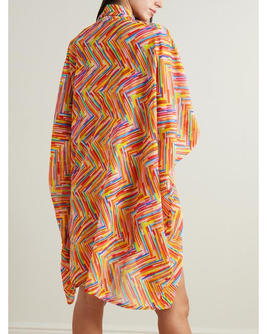 Robe De Plage En Voile De Coton Et De Soie Mélangés Imprimé À Col Noué Mare Missoni en coloris Orange