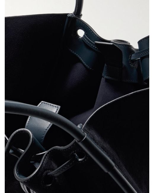 Proenza Schouler Black Large Leather-Trimmed Ruched Suede Tote