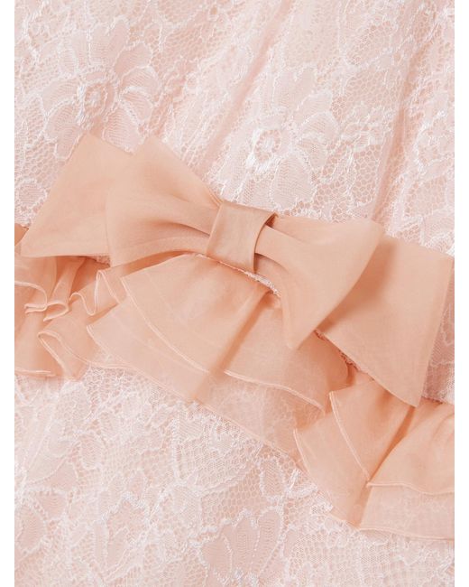 Alessandra Rich Pink Bow-Embellished Ruffled Silk Organza-Trimmed Stretch-Lace Gown