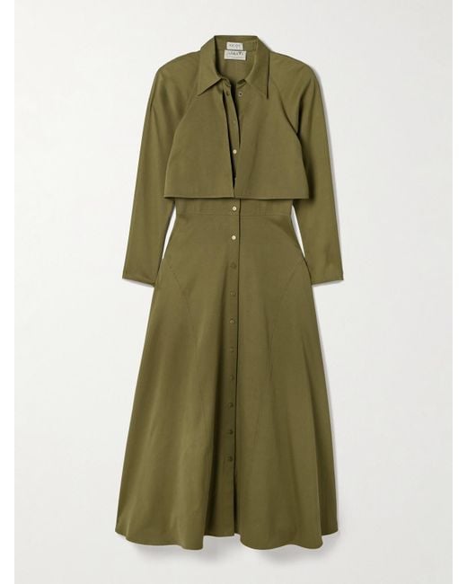 Salon 1884 Green Anais Cotton And Cashmere-Blend Twill Maxi Shirt Dress