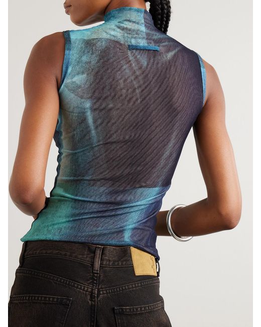 Jean Paul Gaultier Blue Printed Tulle Tank