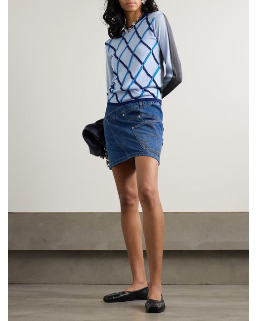 Marni Blue Argyle Knitted Wool And Silk-Blend Sweater