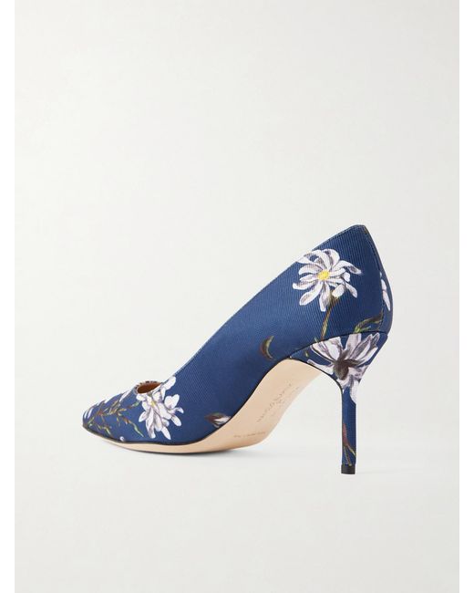 Manolo Blahnik Blue Emilia Wickstead 70 Floral-Print Woven Pumps