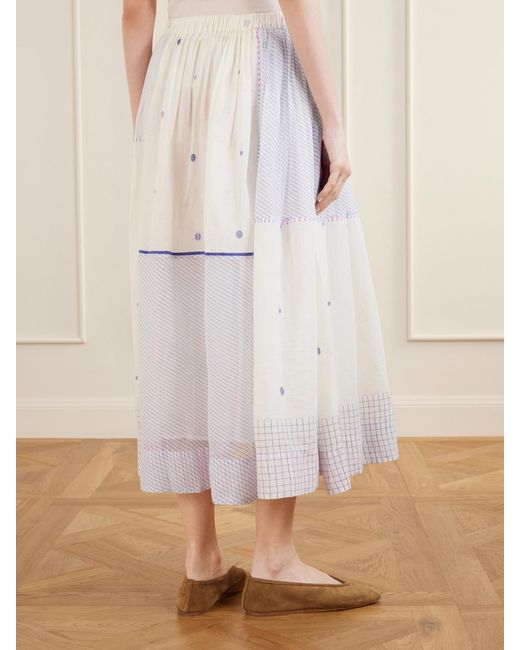 Eka White Gathered Striped Cotton-Jamdani Midi Skirt