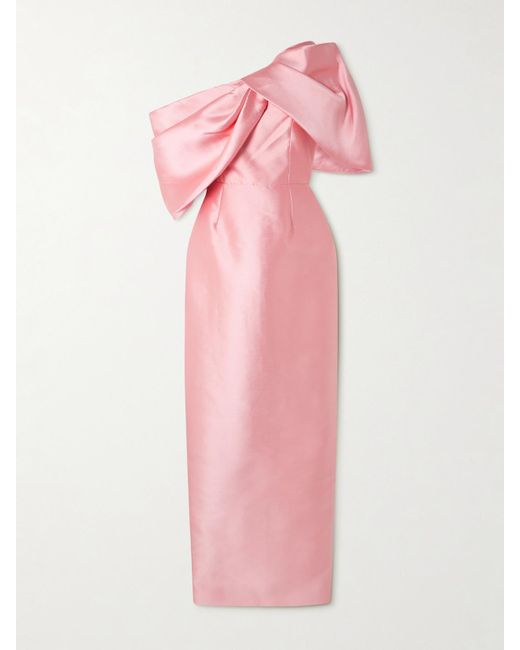 Solace London Pink Davina Schulterfreie Robe Aus Faille Mit Raffungen