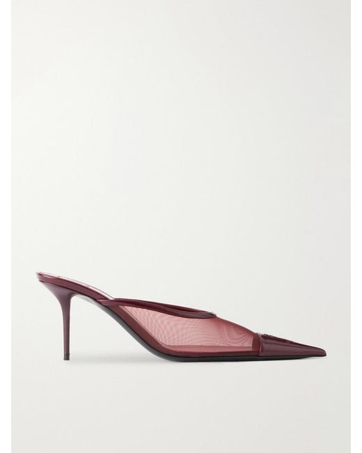 Saint Laurent Pink Renée 75 Cassandre-Embroidered Leather-Trimmed Mesh Pumps