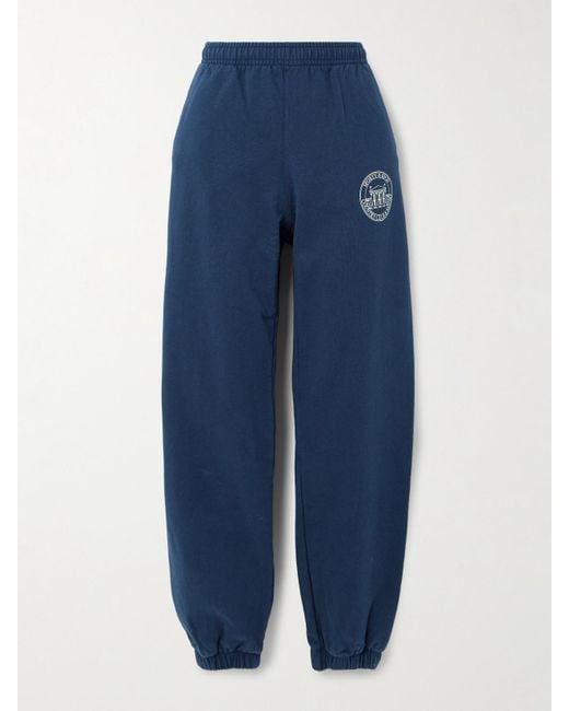 Sporty & Rich Blue Vendome Resort Printed Cotton-Jersey Tapered Track Pants