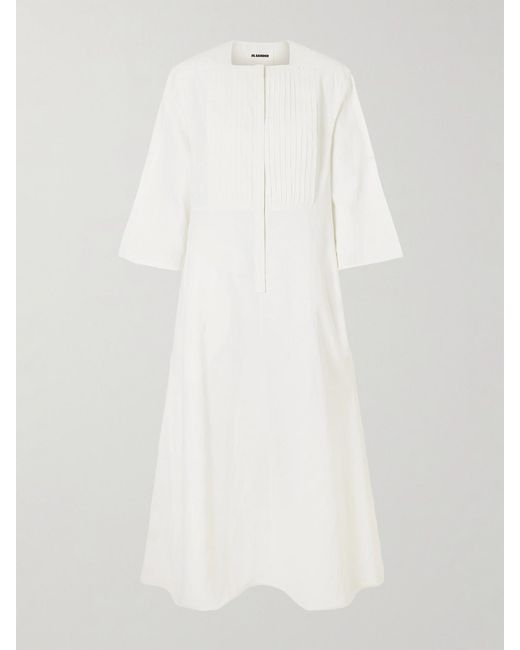 Jil Sander White Pleated Linen Maxi Dress