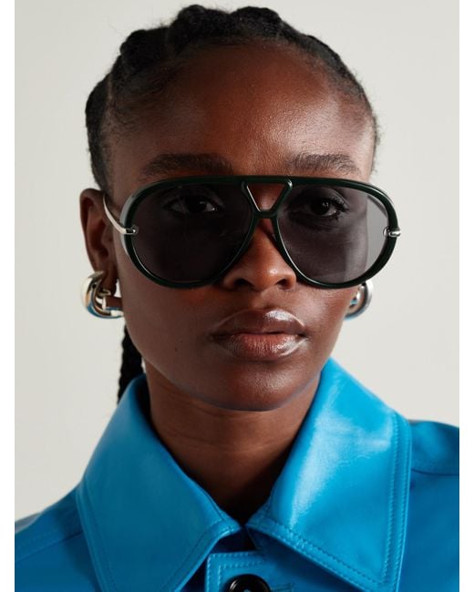 Bottega Veneta Gray Embellished Aviator-Style Recycled-Acetate And-Tone Sunglasses
