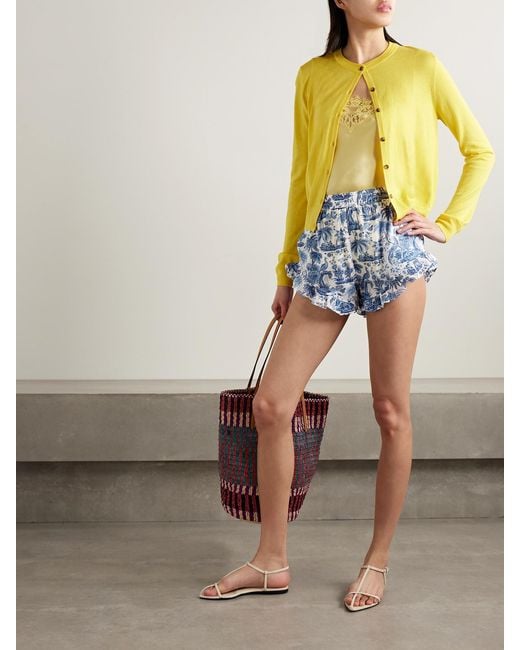 Staud Blue Boyana Ruffled Gathered Cotton-Voile Shorts