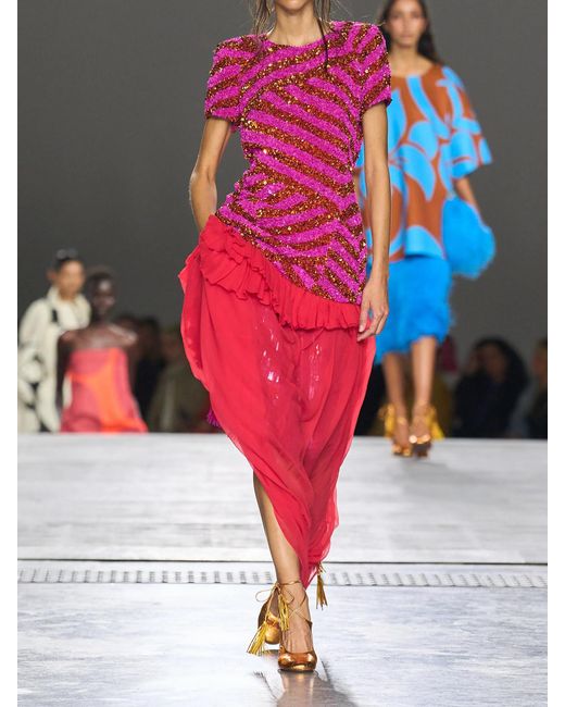 Dries Van Noten Red Shelby Ruffled Silk-Chiffon Maxi Skirt