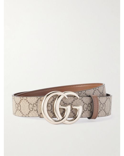 Gucci Natural Leather-Trimmed Printed Coated-Canvas Belt