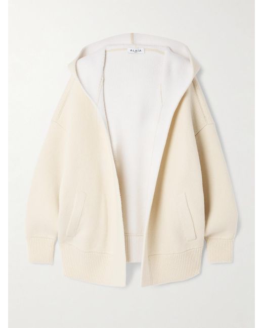 Alaïa Natural Oversized Hooded Wool-Blend Cardigan