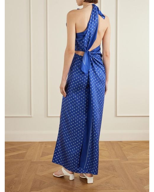 Christopher Esber Blue Bandana Printed Silk Twill Maxi Dress